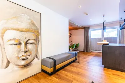 Ein Sitzbereich in der Unterkunft lechner living apartments