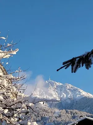 Ein allgemeiner Bergblick oder ein Berglick von des Bauernhofs aus