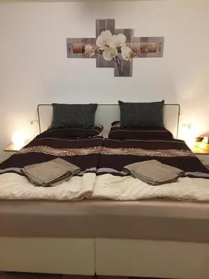 Ein Bett oder Betten in einem Zimmer der Unterkunft Ferienwohnung Auszeit