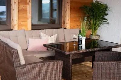Ein Sitzbereich in der Unterkunft Ferienwohnung Gipfelreich