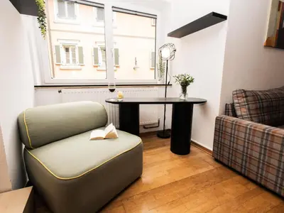 Ein Sitzbereich in der Unterkunft Hoffie