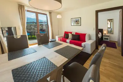 Ein Sitzbereich in der Unterkunft Appartement Klausner