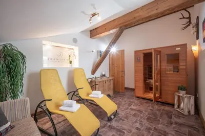 Ein Sitzbereich in der Unterkunft Grittlmühle Chalet Ferienwohnungen