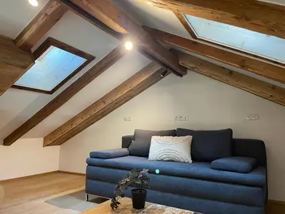 Ein Sitzbereich in der Unterkunft Ferienwohnung im Grünen