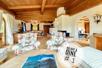 Ein Sitzbereich in der Unterkunft KitzDiamant with Pool, Sauna & Garden Deluxe by Belle-Stay