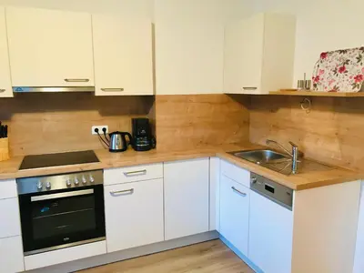 Küche/Küchenzeile in der Unterkunft Ferienwohnung Ingrid Hörbiger