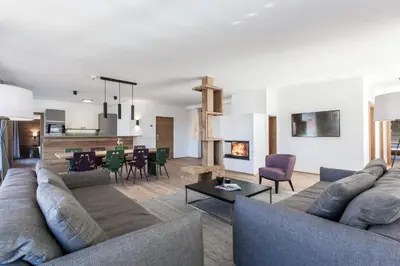 Ein Sitzbereich in der Unterkunft Hubertus Apartments