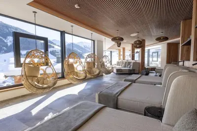 Ein Sitzbereich in der Unterkunft Bachgut Jagdhaus Chalet