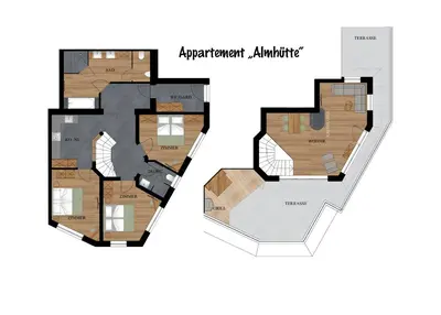 Grundriss der Unterkunft Luxus Ferienwohnung Almhütte