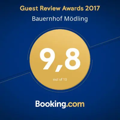 Ein Zertifikat, Auszeichnung, Logo oder anderes Dokument, das in der Unterkunft Bauernhof Mödling ausgestellt ist