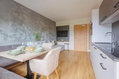 Küche/Küchenzeile in der Unterkunft hin&weg das Aparthotel