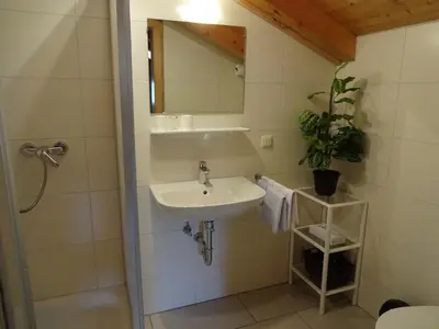 Ein Badezimmer in der Unterkunft Pension Wolfsegg
