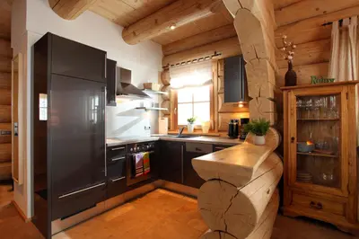 Küche/Küchenzeile in der Unterkunft Blockhaus Chalet Heim