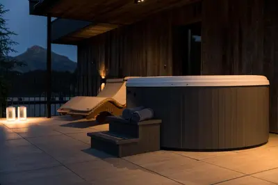 Ein allgemeiner Bergblick oder ein Berglick von des Aparthotels aus