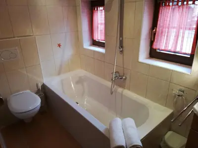 Ein Badezimmer in der Unterkunft Holzfällerhaus Melkstatt