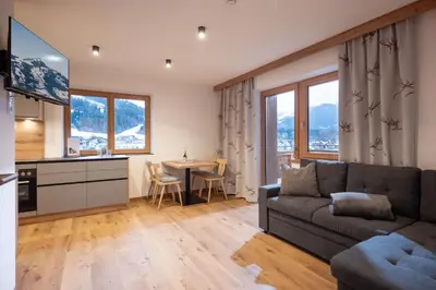 Ein Sitzbereich in der Unterkunft Mannharthof Apartments