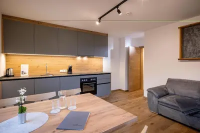 Küche/Küchenzeile in der Unterkunft Mannharthof Apartments