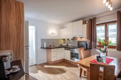 Küche/Küchenzeile in der Unterkunft Salven-Lodge