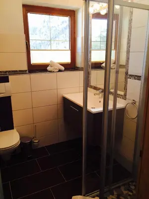 Ein Badezimmer in der Unterkunft Haflingerhof