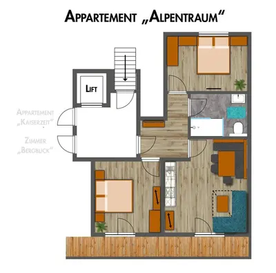 Grundriss der Unterkunft Appartement Pension Auhof