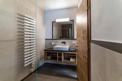 Ein Badezimmer in der Unterkunft Haus Auermühle