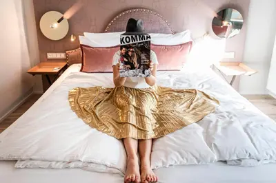 Ein Bett oder Betten in einem Zimmer der Unterkunft eva,VILLAGE