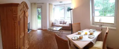 Ein Sitzbereich in der Unterkunft Buchensteinblick