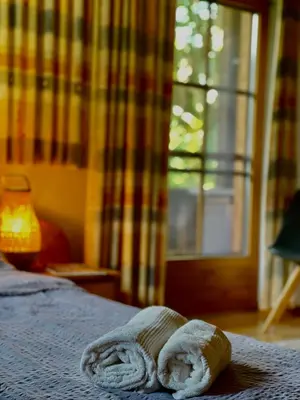 Ein Bett oder Betten in einem Zimmer der Unterkunft Alpine cottage with exceptional view