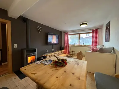 TV/Unterhaltungsangebot in der Unterkunft Ferienwohnung Steinbock Terrasse, Gartensauna, Garten, Grillplatz